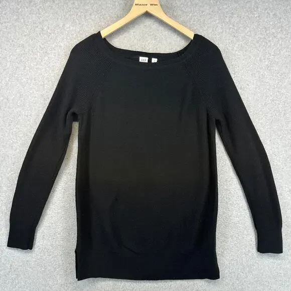 Gap Brooklyn Boat Neck Sweater Womens Small True Black Wool Blend Long Sleeve - Picture 1 of 10